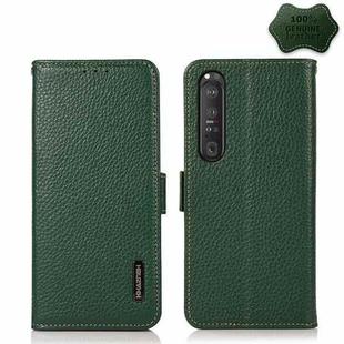 For Sony Xperia 1 III KHAZNEH Side-Magnetic Litchi Genuine Leather RFID Case(Green)