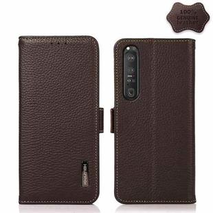 For Sony Xperia 1 III KHAZNEH Side-Magnetic Litchi Genuine Leather RFID Case(Brown)