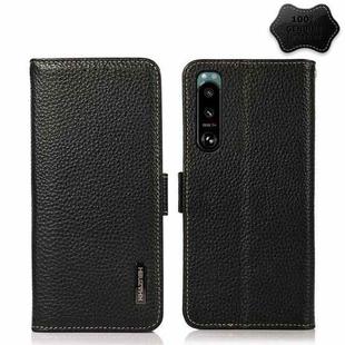 For Sony Xperia 5 III KHAZNEH Side-Magnetic Litchi Genuine Leather RFID Case(Black)