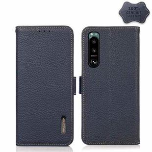 For Sony Xperia 5 III KHAZNEH Side-Magnetic Litchi Genuine Leather RFID Case(Blue)