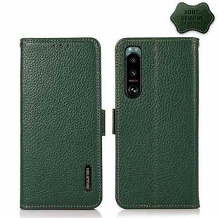 For Sony Xperia 5 III KHAZNEH Side-Magnetic Litchi Genuine Leather RFID Case(Green)