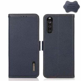 For Sony Xperia 10 III KHAZNEH Side-Magnetic Litchi Genuine Leather RFID Case(Blue)