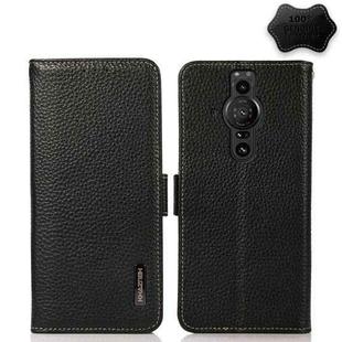 For Sony Xperia Pro-I KHAZNEH Side-Magnetic Litchi Genuine Leather RFID Case(Black)