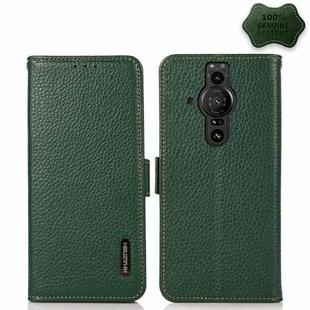 For Sony Xperia Pro-I KHAZNEH Side-Magnetic Litchi Genuine Leather RFID Case(Green)