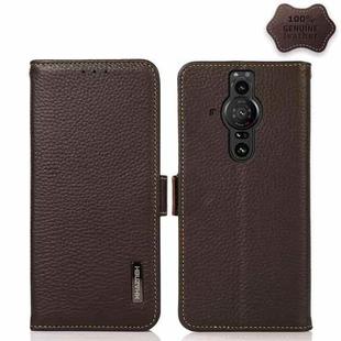 For Sony Xperia Pro-I KHAZNEH Side-Magnetic Litchi Genuine Leather RFID Case(Brown)