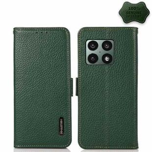 For OnePlus 10 Pro 5G KHAZNEH Side-Magnetic Litchi Genuine Leather RFID Phone Case(Green)