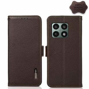 For OnePlus 10 Pro 5G KHAZNEH Side-Magnetic Litchi Genuine Leather RFID Phone Case(Brown)