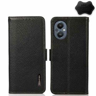 For OnePlus N20 5G KHAZNEH Side-Magnetic Litchi Genuine Leather RFID Phone Case(Black)