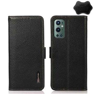 For OnePlus 9 Pro KHAZNEH Side-Magnetic Litchi Genuine Leather RFID Phone Case(Black)