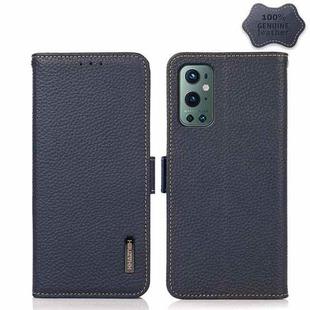 For OnePlus 9 Pro KHAZNEH Side-Magnetic Litchi Genuine Leather RFID Phone Case(Blue)