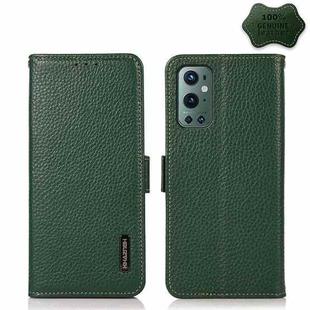 For OnePlus 9 Pro KHAZNEH Side-Magnetic Litchi Genuine Leather RFID Phone Case(Green)