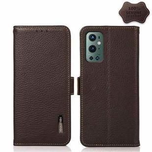 For OnePlus 9 Pro KHAZNEH Side-Magnetic Litchi Genuine Leather RFID Phone Case(Brown)