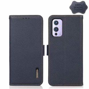 For OnePlus 9 KHAZNEH Side-Magnetic Litchi Genuine Leather RFID Phone Case(Blue)