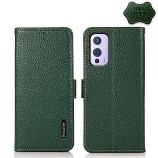 For OnePlus 9 KHAZNEH Side-Magnetic Litchi Genuine Leather RFID Phone Case(Green)