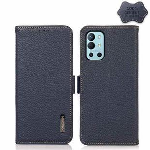 For OnePlus 9R KHAZNEH Side-Magnetic Litchi Genuine Leather RFID Phone Case(Blue)