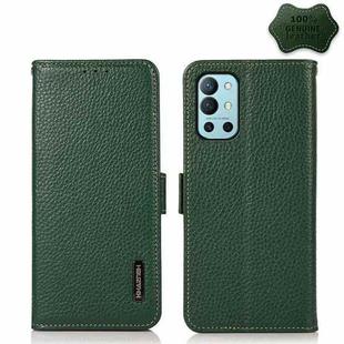 For OnePlus 9R KHAZNEH Side-Magnetic Litchi Genuine Leather RFID Phone Case(Green)