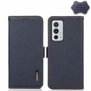 For OnePlus 9RT 5G KHAZNEH Side-Magnetic Litchi Genuine Leather RFID Phone Case(Blue)