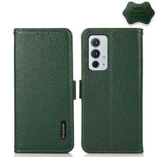 For OnePlus 9RT 5G KHAZNEH Side-Magnetic Litchi Genuine Leather RFID Phone Case(Green)