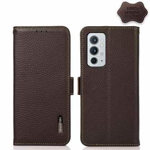 For OnePlus 9RT 5G KHAZNEH Side-Magnetic Litchi Genuine Leather RFID Phone Case(Brown)