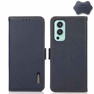 For OnePlus Nord 2 5G KHAZNEH Side-Magnetic Litchi Genuine Leather RFID Phone Case(Blue)