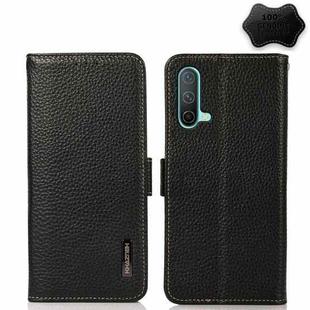 For OnePlus Nord CE 5G KHAZNEH Side-Magnetic Litchi Genuine Leather RFID Phone Case(Black)