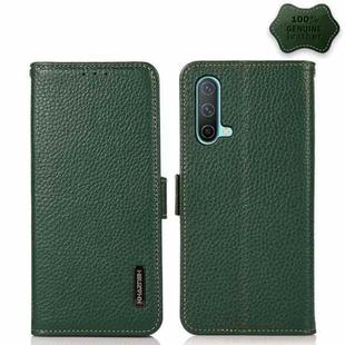 For OnePlus Nord CE 5G KHAZNEH Side-Magnetic Litchi Genuine Leather RFID Phone Case(Green)