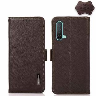 For OnePlus Nord CE 5G KHAZNEH Side-Magnetic Litchi Genuine Leather RFID Phone Case(Brown)
