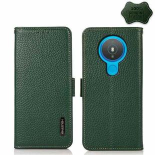 For Nokia 1.4 KHAZNEH Side-Magnetic Litchi Genuine Leather RFID Phone Case(Green)