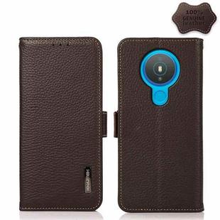 For Nokia 1.4 KHAZNEH Side-Magnetic Litchi Genuine Leather RFID Phone Case(Brown)