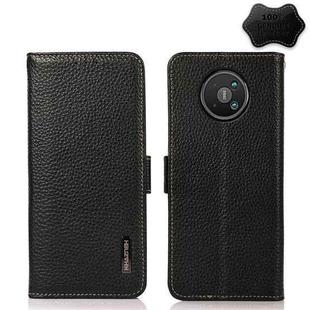 For Nokia 8 V 5G KHAZNEH Side-Magnetic Litchi Genuine Leather RFID Phone Case(Black)