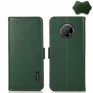 For Nokia G300 KHAZNEH Side-Magnetic Litchi Genuine Leather RFID Phone Case(Green)