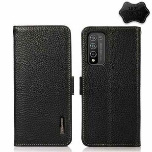 For Honor 10X Lite KHAZNEH Side-Magnetic Litchi Genuine Leather RFID Phone Case(Black)