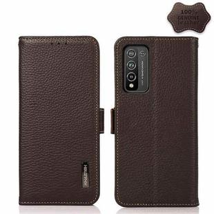 For Honor 10X Lite KHAZNEH Side-Magnetic Litchi Genuine Leather RFID Phone Case(Brown)