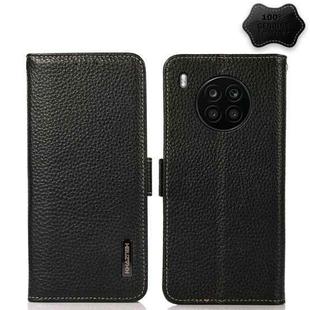 For Honor 50 Lite / Huawei nova 8i KHAZNEH Side-Magnetic Litchi Genuine Leather RFID Phone Case(Black)