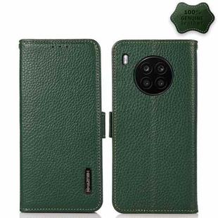 For Honor 50 Lite / Huawei nova 8i KHAZNEH Side-Magnetic Litchi Genuine Leather RFID Phone Case(Green)