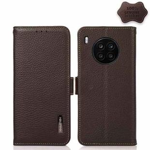 For Honor 50 Lite / Huawei nova 8i KHAZNEH Side-Magnetic Litchi Genuine Leather RFID Phone Case(Brown)