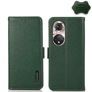 For Honor 50 Pro KHAZNEH Side-Magnetic Litchi Genuine Leather RFID Phone Case(Green)