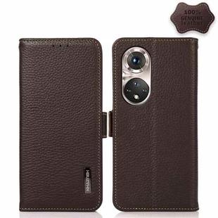 For Honor 50 Pro KHAZNEH Side-Magnetic Litchi Genuine Leather RFID Phone Case(Brown)