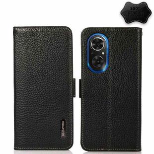 For Honor 50 SE KHAZNEH Side-Magnetic Litchi Genuine Leather RFID Phone Case(Black)