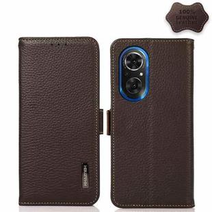 For Honor 50 SE KHAZNEH Side-Magnetic Litchi Genuine Leather RFID Phone Case(Brown)