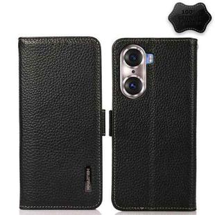 For Honor 60 Pro KHAZNEH Side-Magnetic Litchi Genuine Leather RFID Phone Case(Black)