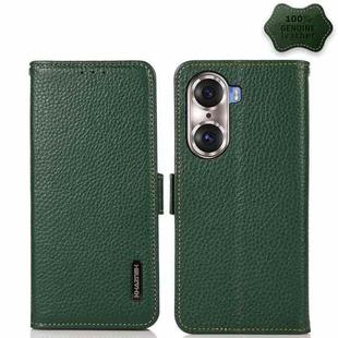 For Honor 60 Pro KHAZNEH Side-Magnetic Litchi Genuine Leather RFID Phone Case(Green)