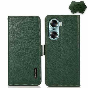 For Honor 60 KHAZNEH Side-Magnetic Litchi Genuine Leather RFID Phone Case(Green)