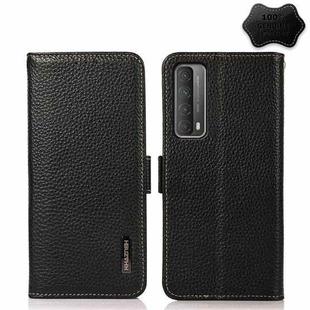 For Huawei P Smart 2021 KHAZNEH Side-Magnetic Litchi Genuine Leather RFID Phone Case(Black)
