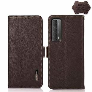 For Huawei P Smart 2021 KHAZNEH Side-Magnetic Litchi Genuine Leather RFID Phone Case(Brown)