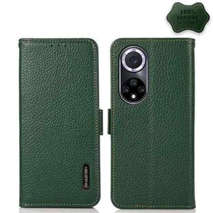For Huawei nova 9 KHAZNEH Side-Magnetic Litchi Genuine Leather RFID Phone Case(Green)