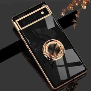 For Google Pixel 6a 6D Electroplating Silicone Holder Phone Case(Black)