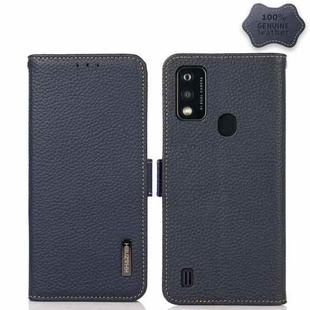 For ZTE Blade A51 KHAZNEH Side-Magnetic Litchi Genuine Leather RFID Phone Case(Blue)