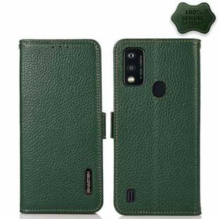 For ZTE Blade A51 KHAZNEH Side-Magnetic Litchi Genuine Leather RFID Phone Case(Green)