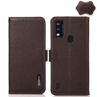 For ZTE Blade A51 KHAZNEH Side-Magnetic Litchi Genuine Leather RFID Phone Case(Brown)